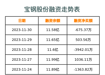 宝钢股份融资表