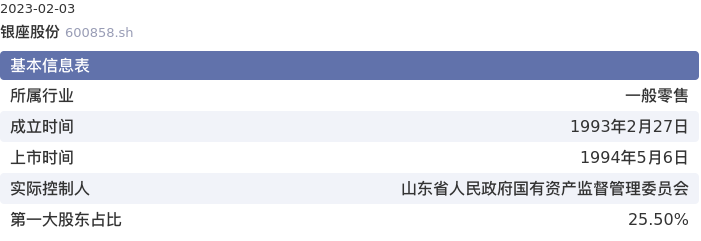 基本面-公司信息：银座股份股票基本面分析报告