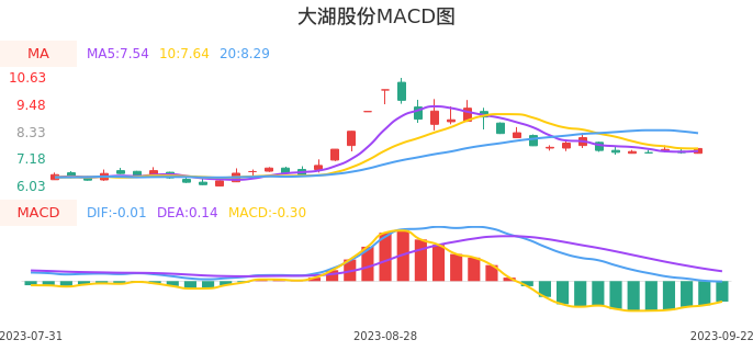技术面-筹码分布、MACD图：大湖股份股票技术面分析报告