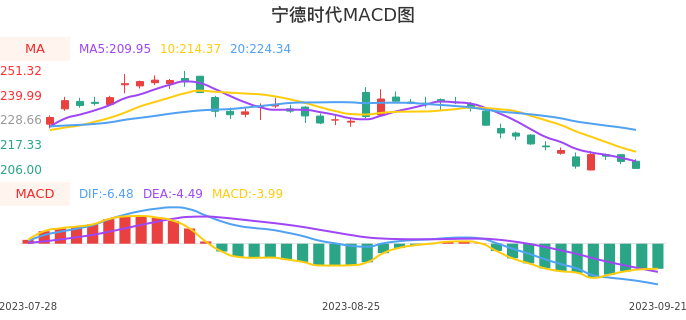 技术面-筹码分布、MACD图:宁德时代股票技术面分析报告