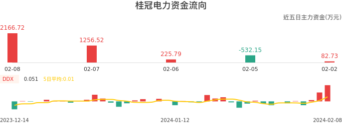 资金面-资金流向图：桂冠电力股票资金面分析报告