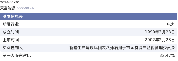 基本面-公司信息:天富能源股票基本面分析报告