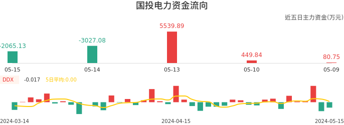 资金面-资金流向图：国投电力股票资金面分析报告