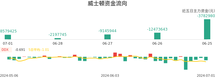 资金面-资金流向图：威士顿股票资金面分析报告